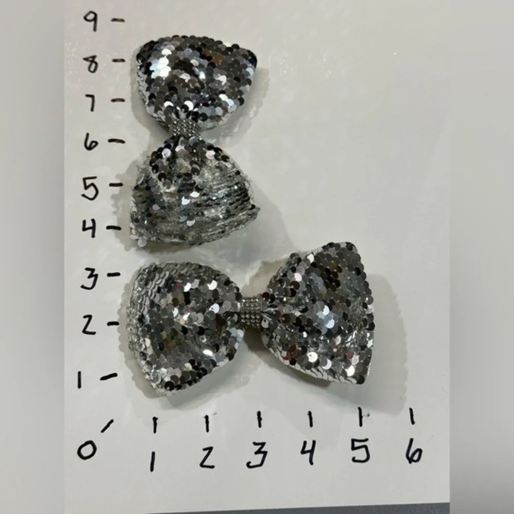 NEW‎ Hair Accessories Bow Clips set of 2 pink silver